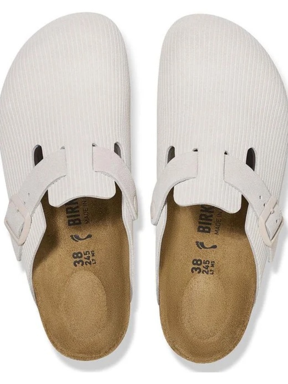 Birkenstock Boston Suede Leather Embossed 'Corduroy Antique White